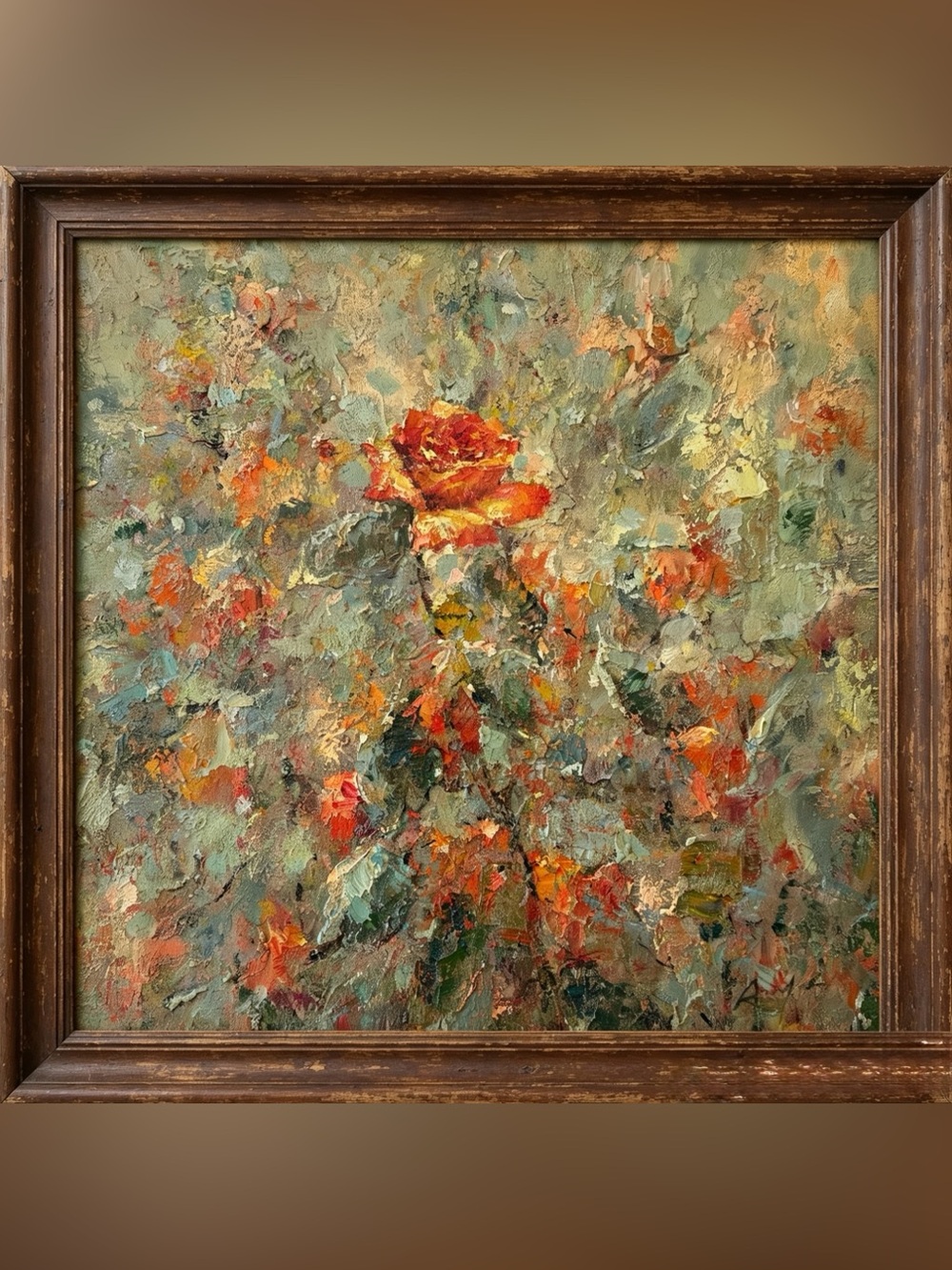 100% Hand-Painted Orange Floral Oil Painting by（Frame not included）